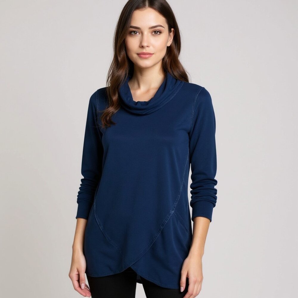 Pure Jill Indigo Womens Cowl Neck Wrap Tunic Long Top with Pockets Size Large